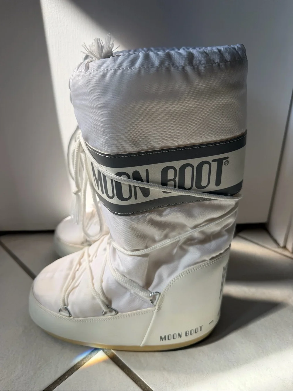 Moon Boots White and Light Gray Snow Boots